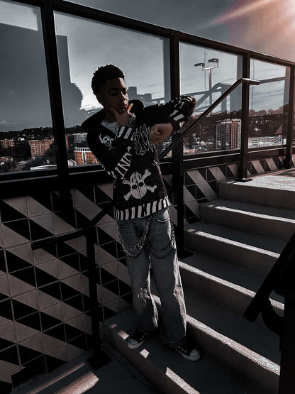 cropped black and white zip up hoodie