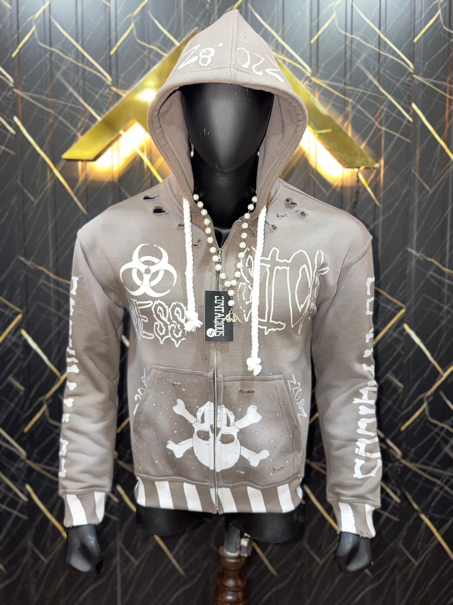 cropped black and white zip up hoodie