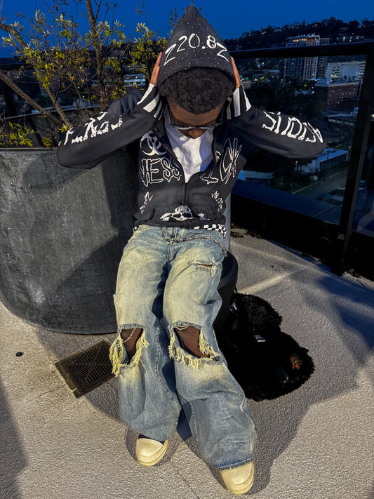 cropped black and white zip up hoodie