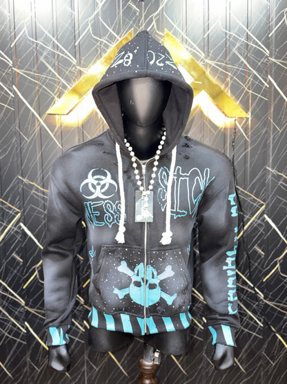 cropped black and white zip up hoodie